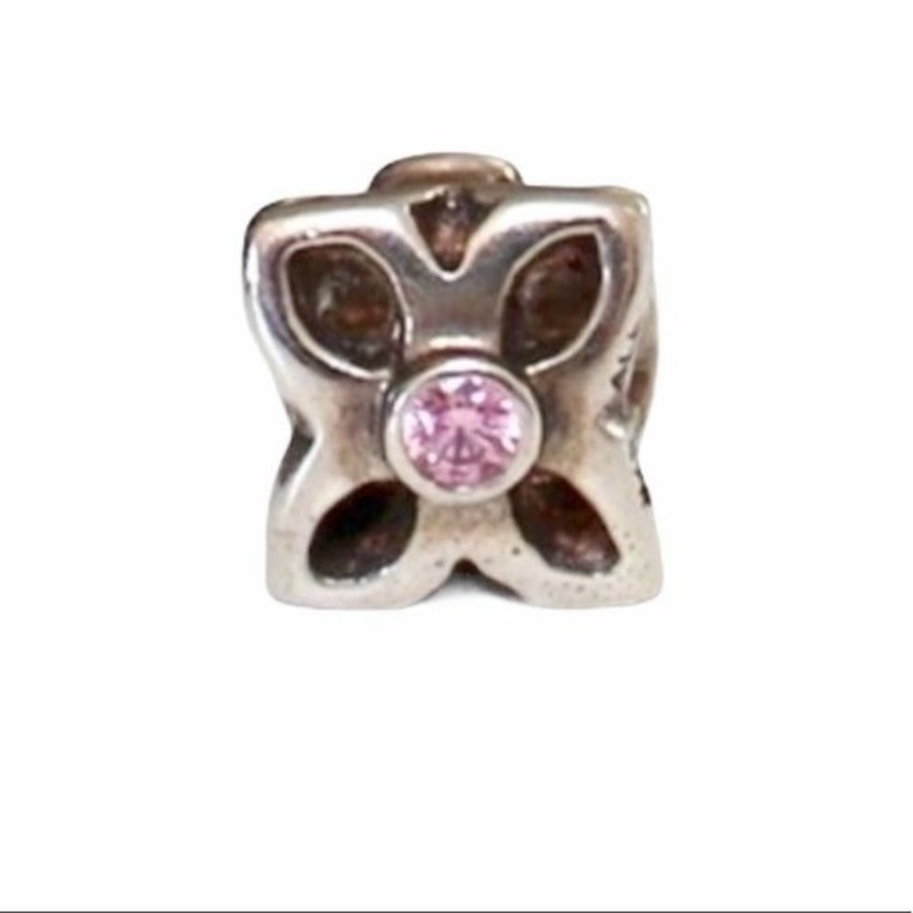 Pandora Flower with Pink Gemstone Retired Charm - Picture 2 of 5